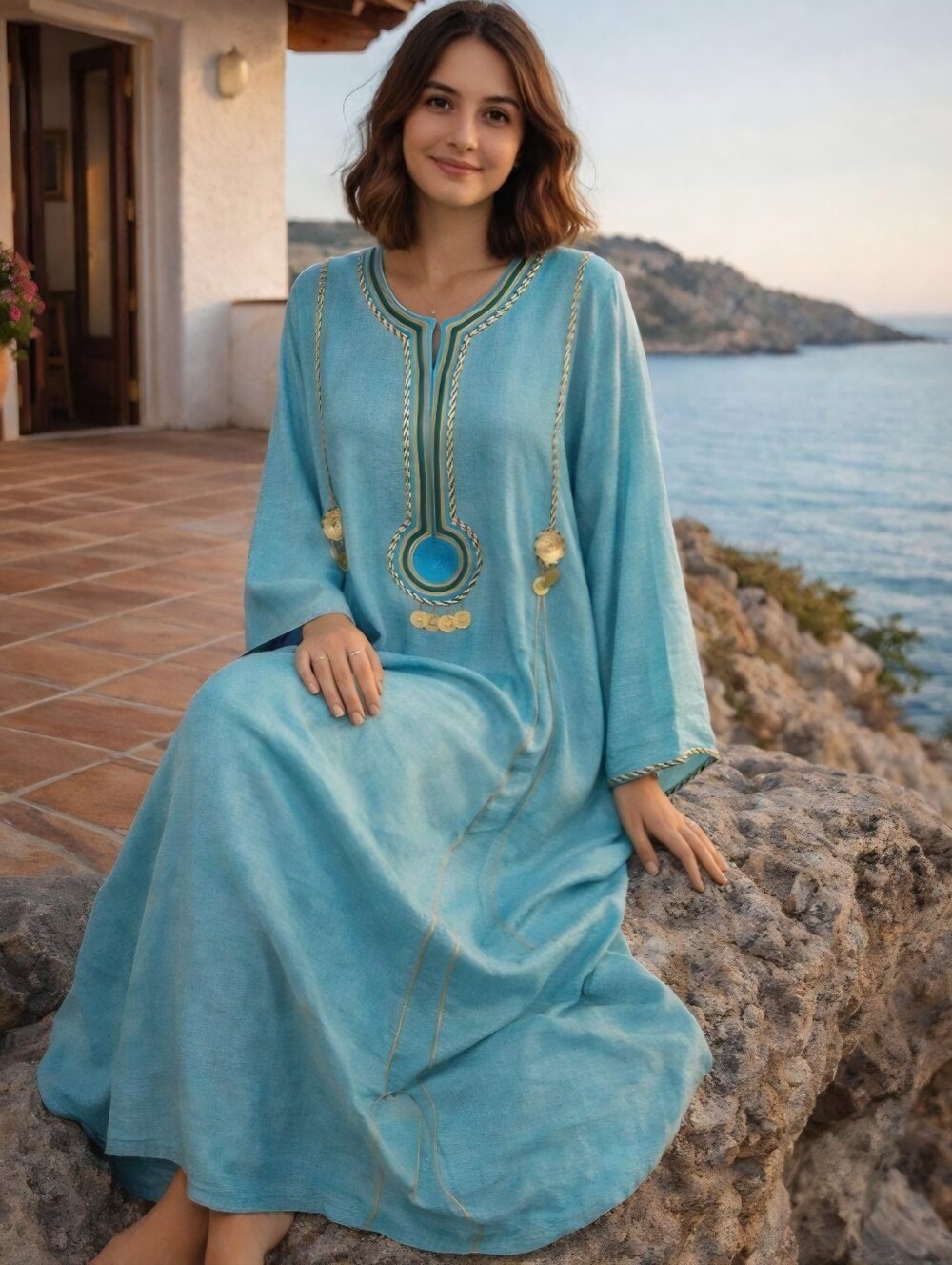 Light Blue Embroidered Maxi Dress - Women